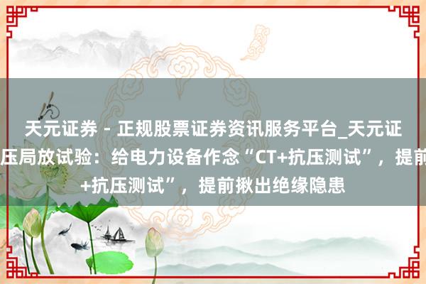 天元证券 - 正规股票证券资讯服务平台_天元证券有限公司 耐压局放试验：给电力设备作念“CT+抗压测试”，提前揪出绝缘隐患