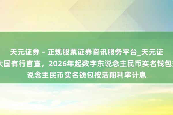 天元证券 - 正规股票证券资讯服务平台_天元证券有限公司 六大国有行官宣，2026年起数字东说念主民币实名钱包按活期利率计息