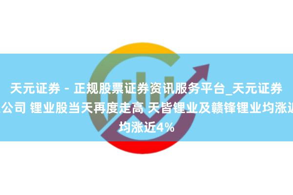 天元证券 - 正规股票证券资讯服务平台_天元证券有限公司 锂业股当天再度走高 天皆锂业及赣锋锂业均涨近4%